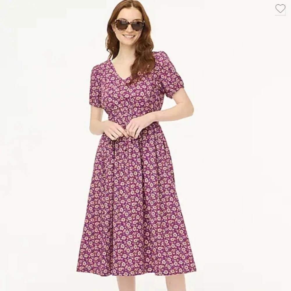 J.Crew Floral Smocked Waist Poplin Midi‎ Dress Purple Cotton 4